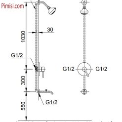 Bản vẽ kỹ thuật sen tắm đứng âm tường INAX BFV-28S nóng lạnh