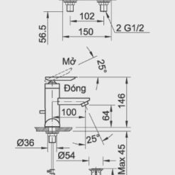 Bản vẽ kỹ thuật vòi chậu rửa lavabo INAX LFV-4001S nóng lạnh