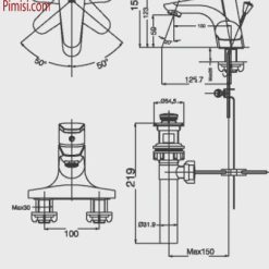 Bản vẽ kỹ thuật vòi chậu rửa lavabo INAX LFV-111S nóng lạnh