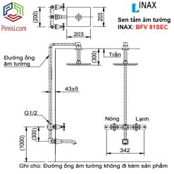 Bản vẽ sen tắm âm tường INAX BFV-81SEC nóng lạnh