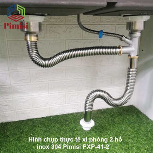 Hình chụp thực tế xi phông bồn rửa chén inox 304 Pimisi PXP-41-2