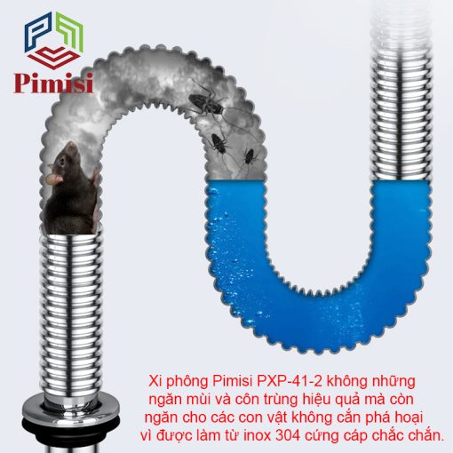 Ống xả thải nước chậu rửa 2 hố Pimisi PXP-41-2 có thể uốn - bẻ cong, cũng như chống mùi và chuột phá hoại