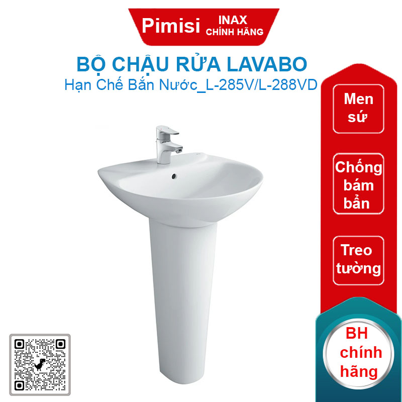 Bộ chậu rửa lavabo Inax L-285V/L-288VD treo tường kèm chân dài