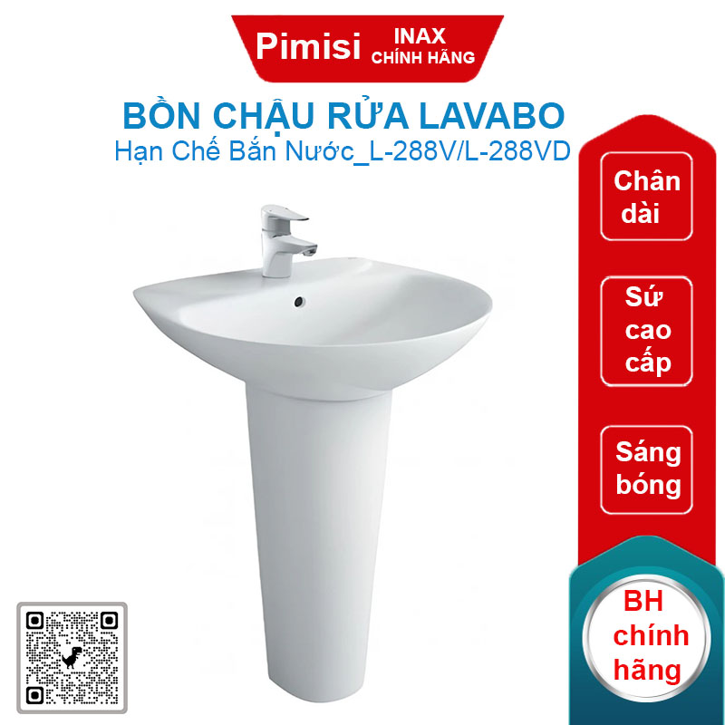 Bộ chậu rửa lavabo Inax L-288V/L-288VD treo tường kèm chân dài