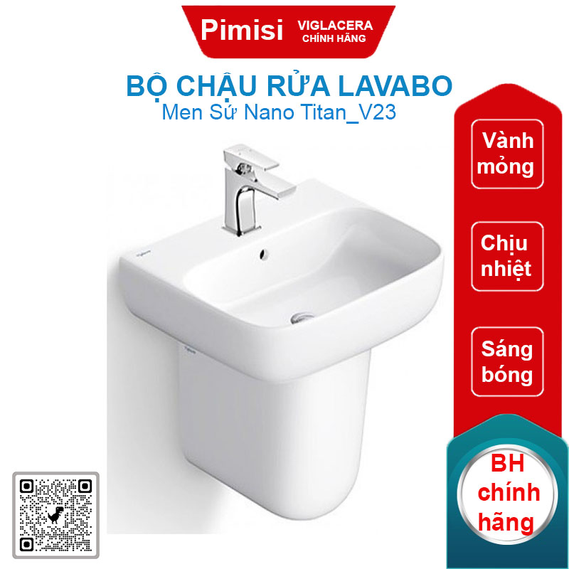 Bộ chậu rửa lavabo Viglacera V23 treo tường kèm chân ngắn Mekong