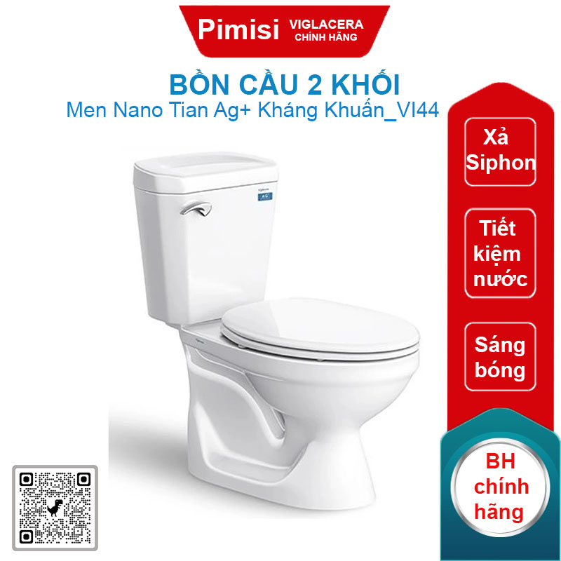 Bồn cầu hai khối Viglacera VI44 nắp thường