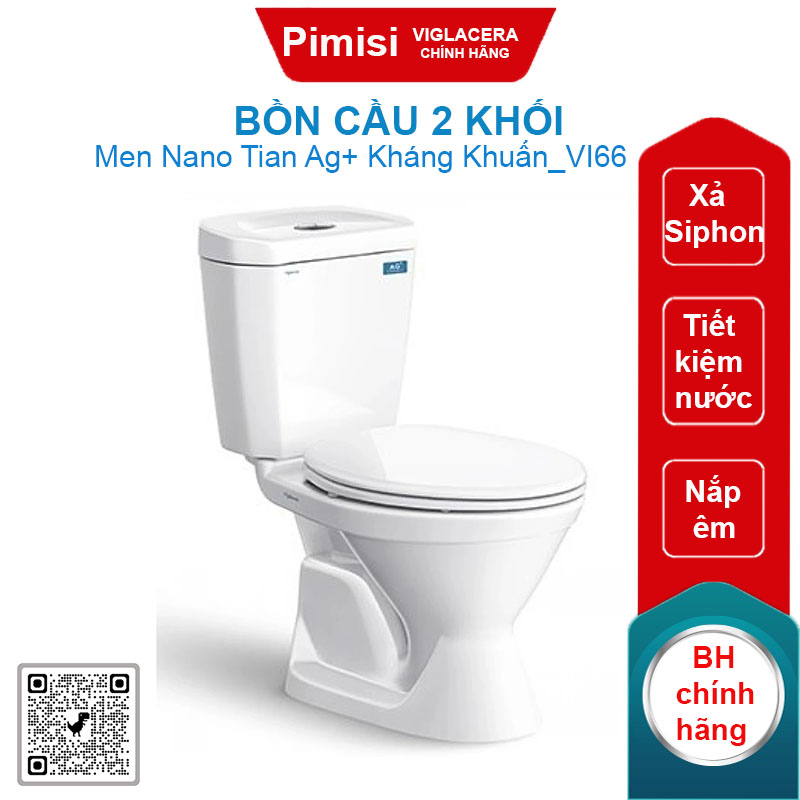 Bồn cầu hai khối Viglacera VI66 nắp êm V1102E