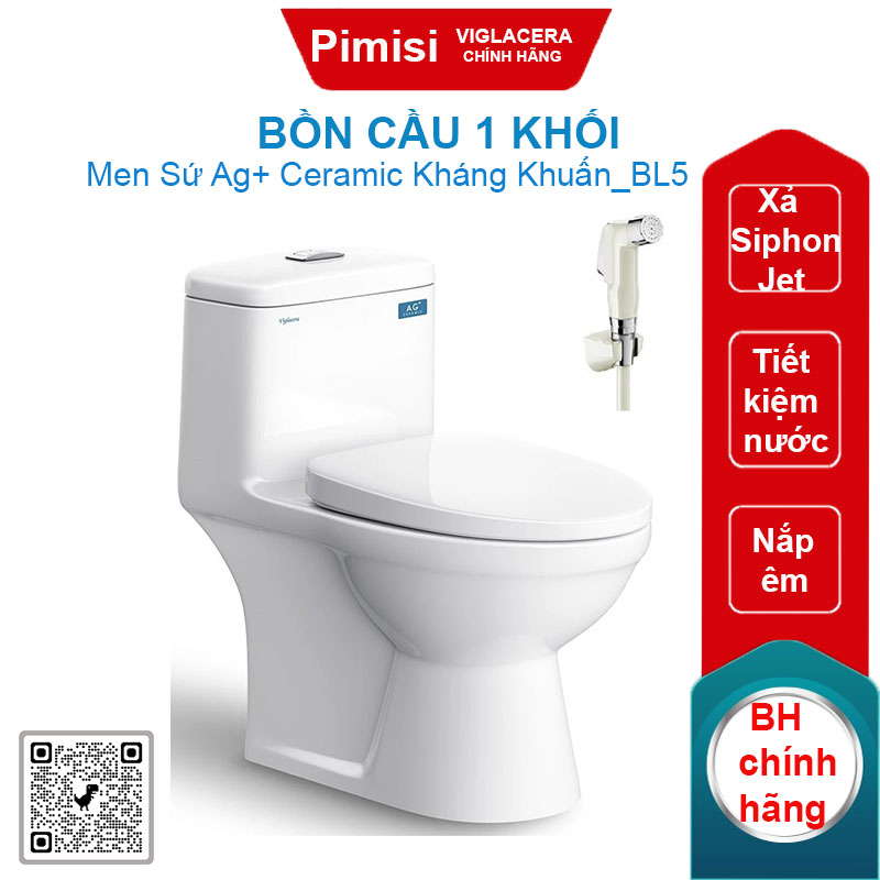 Bồn cầu một khối Viglacera BL5 nắp êm V37 + Vòi Xịt VG826