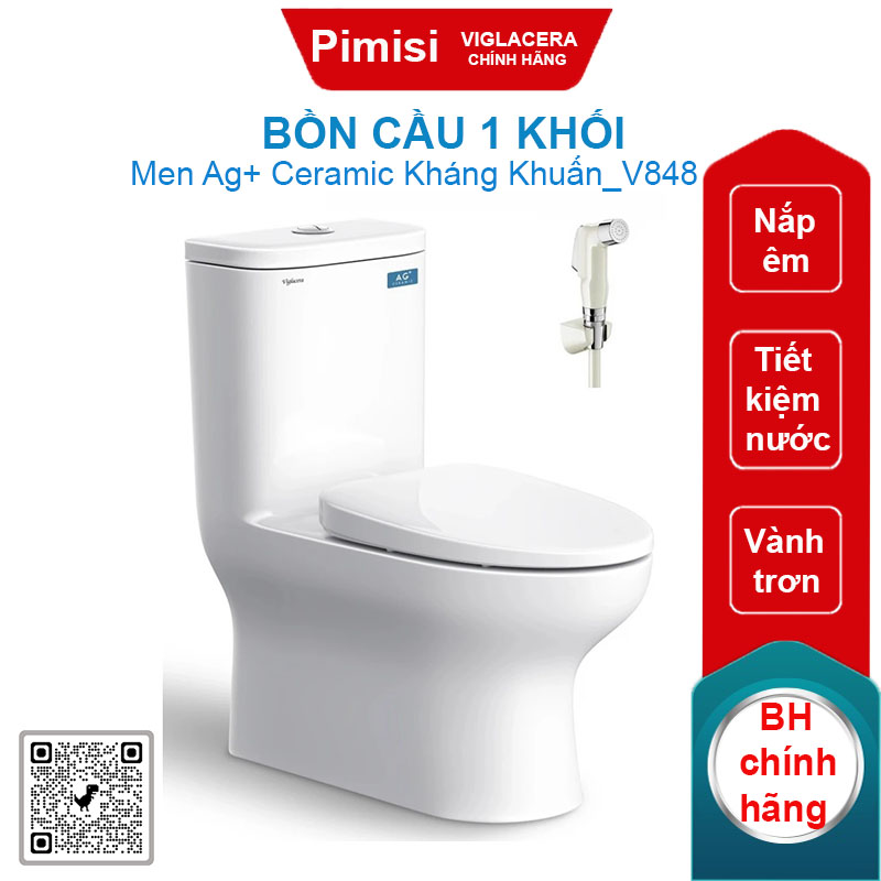 Bồn cầu một khối Viglacera V848 + VG826 xả xoáy nắp V39