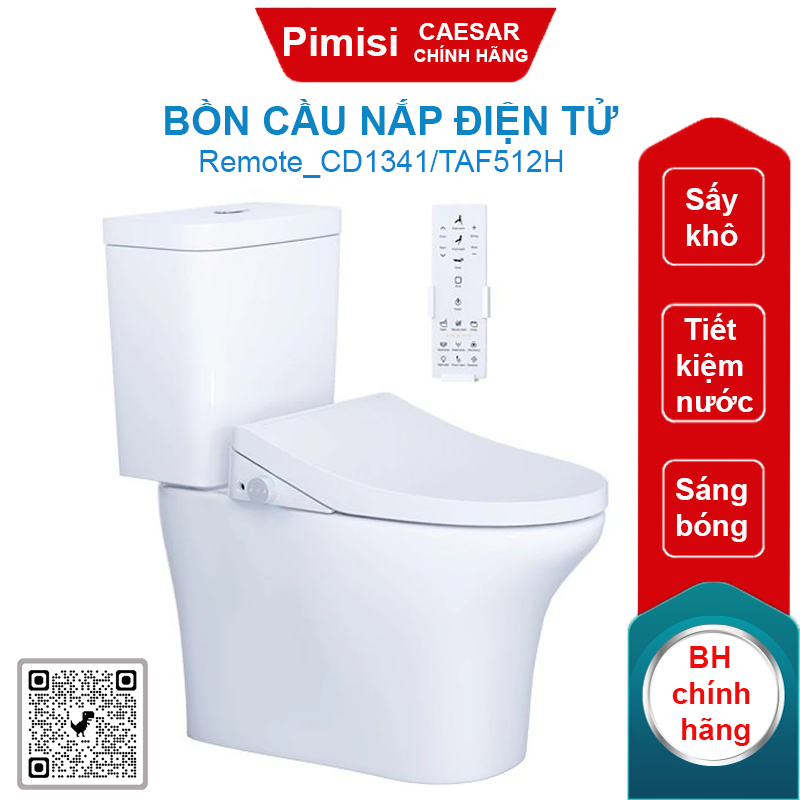 Bồn cầu nắp điện tử Caesar CD1341/TAF512H có remote