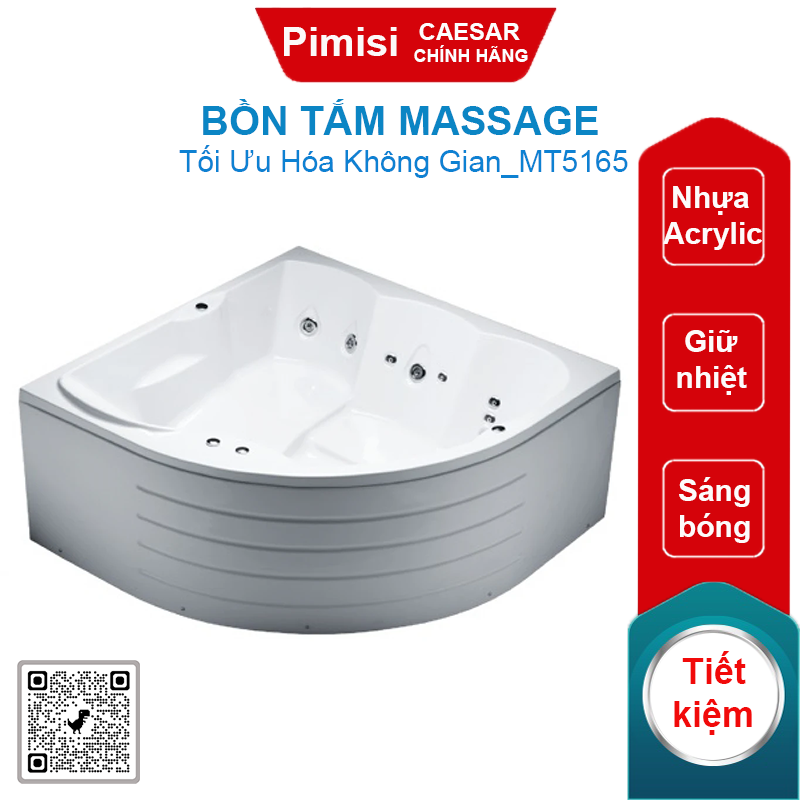 Bồn tắm massage CAESAR MT5165 đôi chân yếm 1.67M