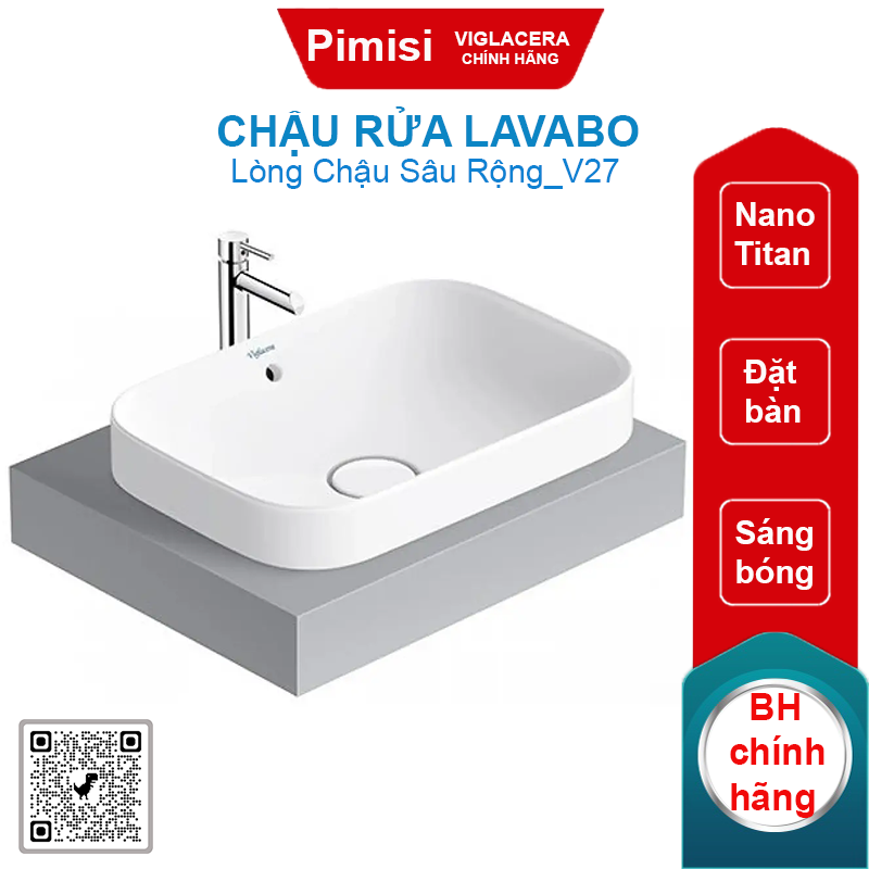 Chậu rửa lavabo Viglacera V27 đặt bàn