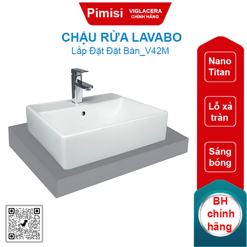 Chậu rửa lavabo Viglacera V42M đặt bàn
