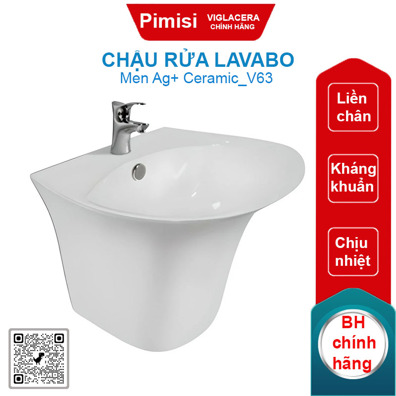 Chậu rửa lavabo Viglacera V63 treo tường liền chân