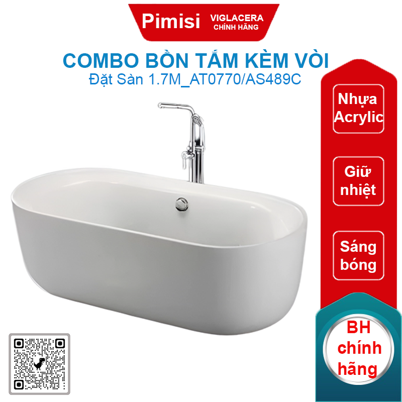 Combo bồn tắm kèm vòi CAESAR AT0770+AS489C đặt sàn 1.7M