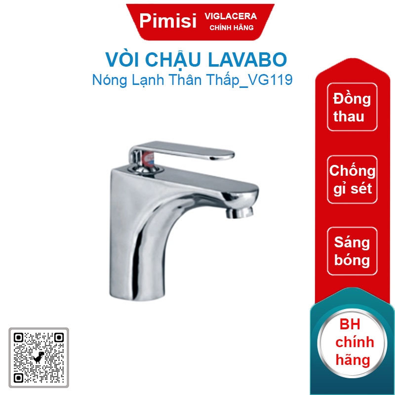 Vòi chậu lavabo nóng lạnh Viglacera VG119 thân thấp