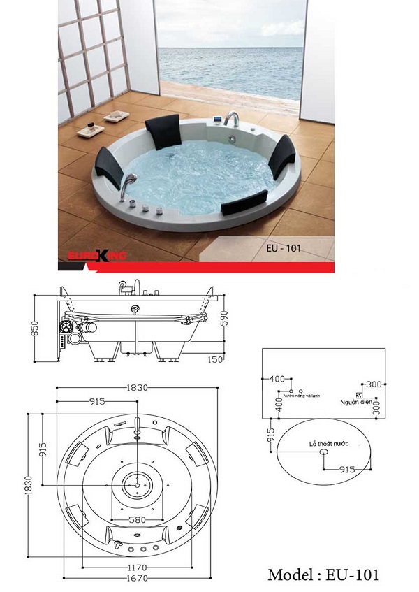 euroking20eu-101-bv Bồn tắm massage Euroking EU-101