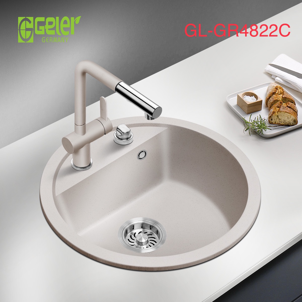 Chậu rửa bát đá 1 hố màu be Geler GL-GR 4822C