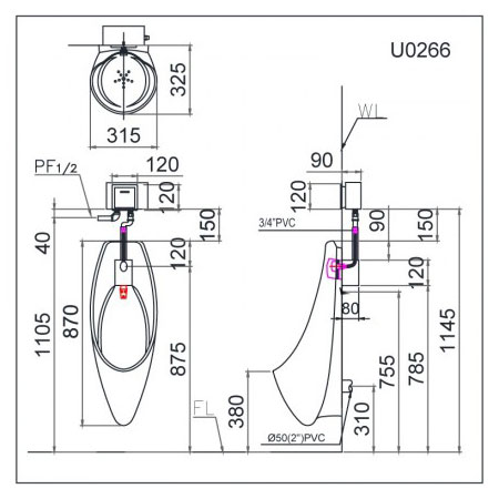 u0266 Bồn tiểu nam treo tường Caesar U0266