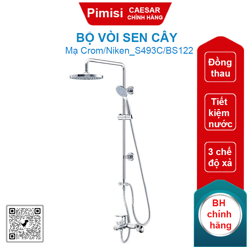 Bộ vòi sen cây CAESAR S493C/BS122 nóng lạnh