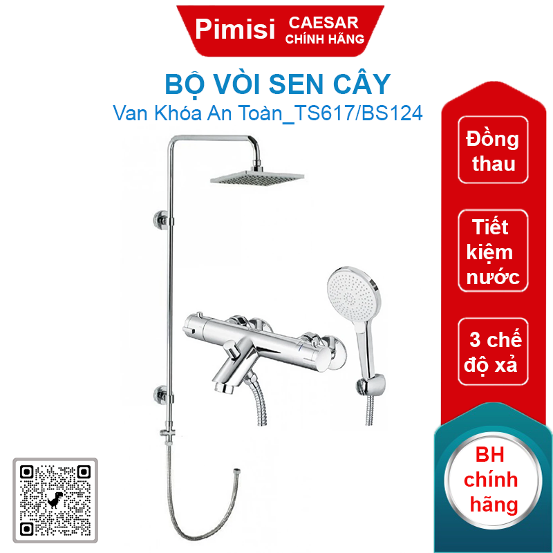 Bộ vòi sen cây CAESAR TS617/BS124 nhiệt độ