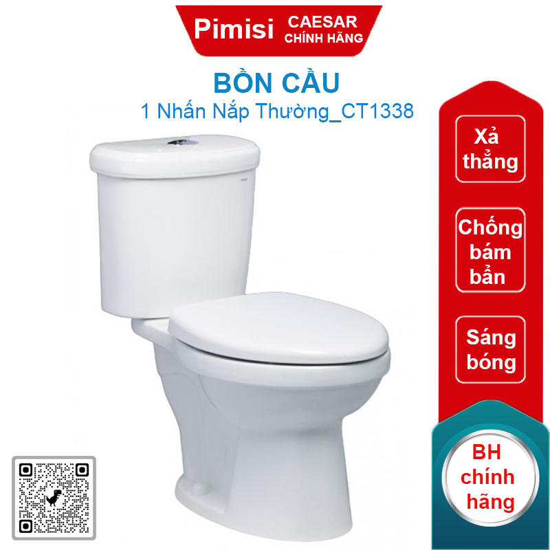 Bồn cầu Caesar CT1338 thùng T1138 1 Nhấn Nắp Thường