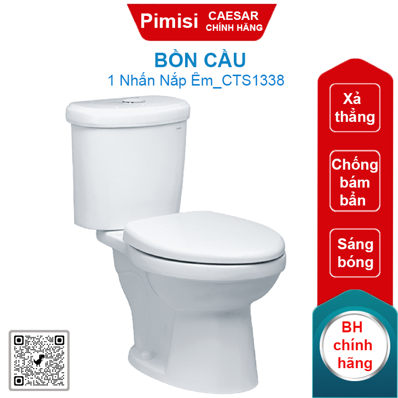 Bồn cầu Caesar CTS1338 thùng T1138 1 Nhấn Nắp Êm