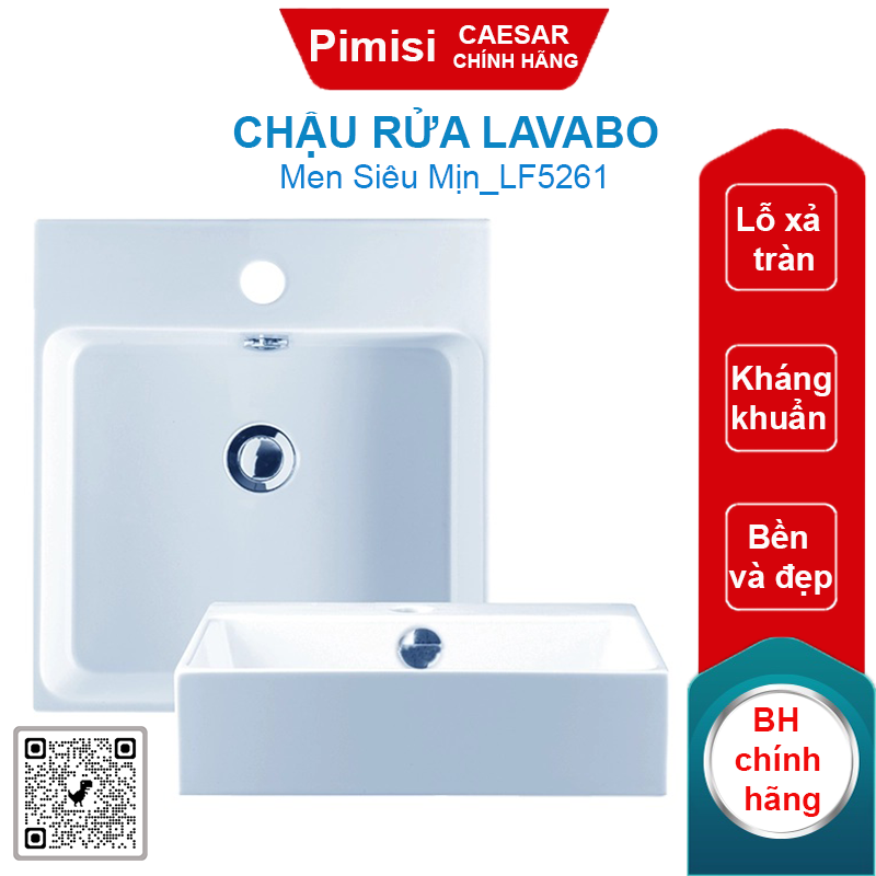 Chậu rửa lavabo Caesar LF5261 đặt bàn nắp sứ chữ nhật