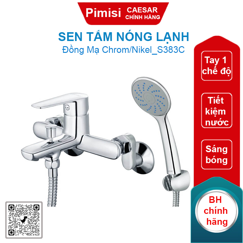 Sen tắm nóng lạnh Caesar S383C 1 chế độ mạ crom/niken sang bóng