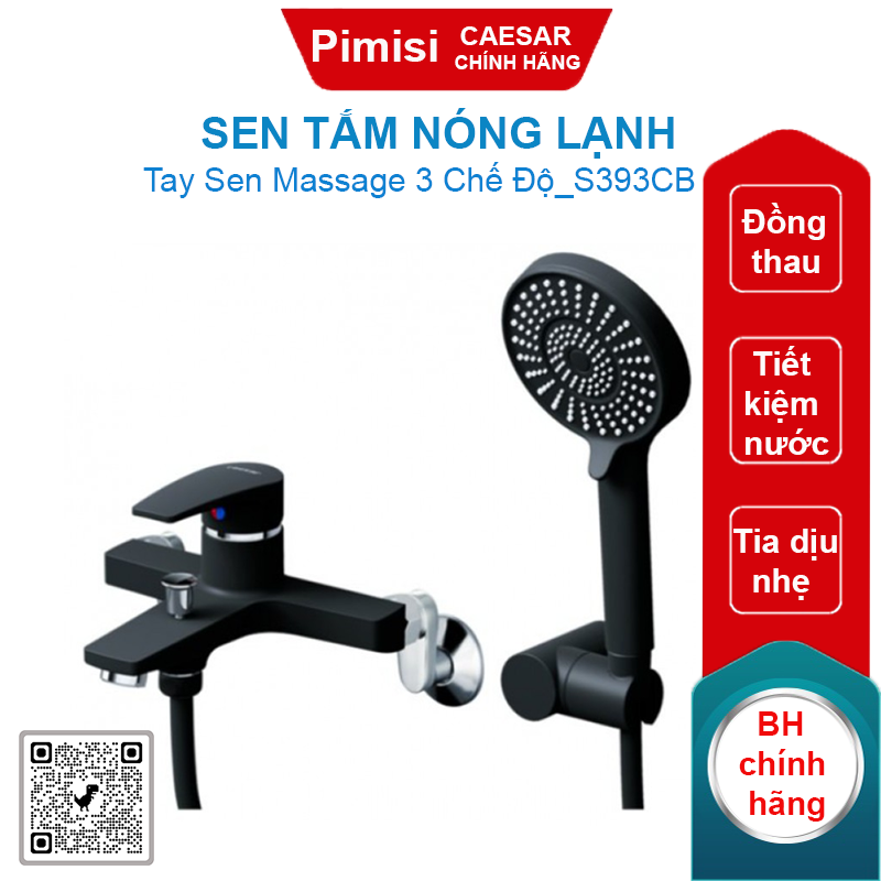 Sen tắm nóng lạnh Caesar S393CB màu đen tay sen massage