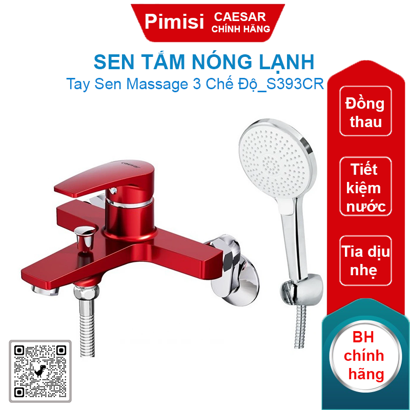 Sen tắm nóng lạnh Caesar S393CR màu đỏ tay sen massage