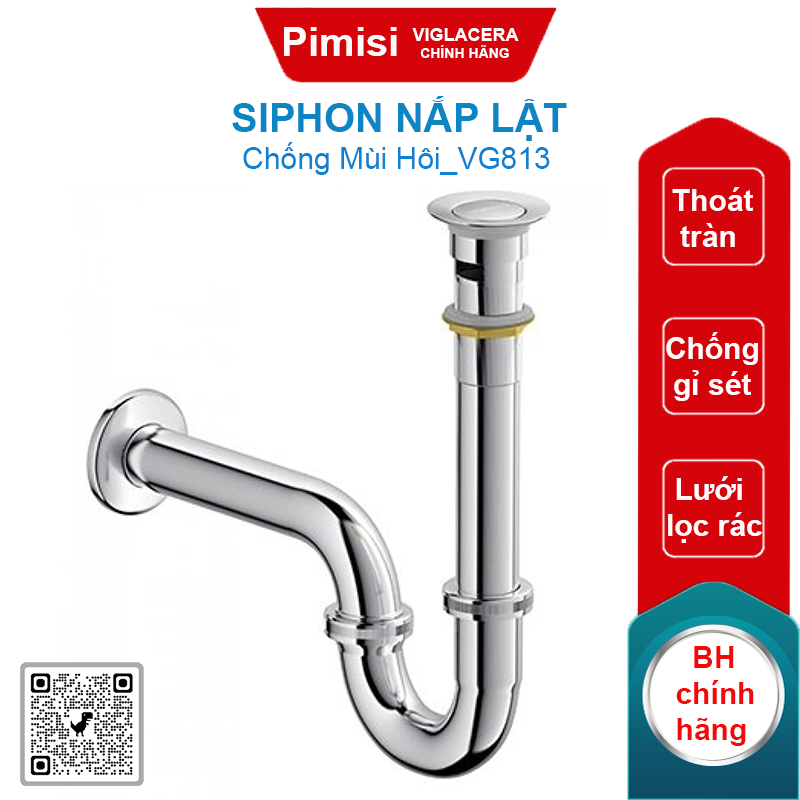 Siphon nắp lật Viglacera VG813 đồng đỏ nguyên chất