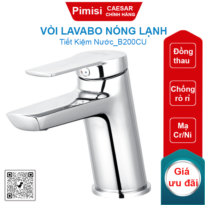 Vòi lavabo nóng lạnh CAESAR B200CU bộ xả nhấnv