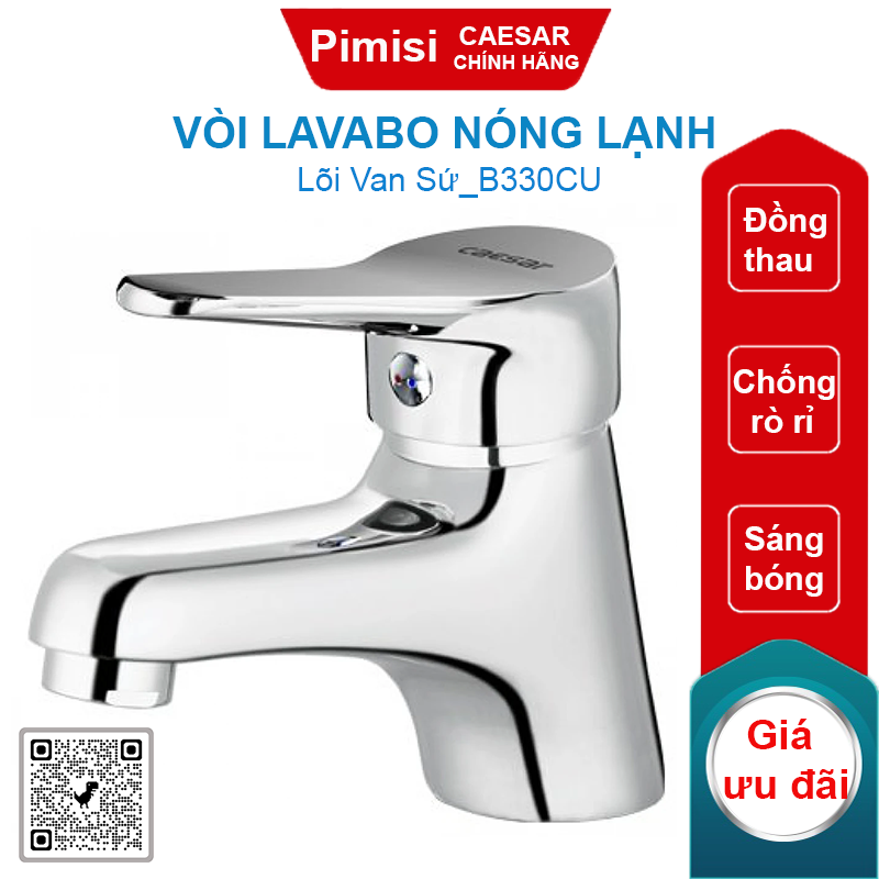 Vòi lavabo nóng lạnh CAESAR B330CU xả nhấn mạ crom/niken sáng bóng