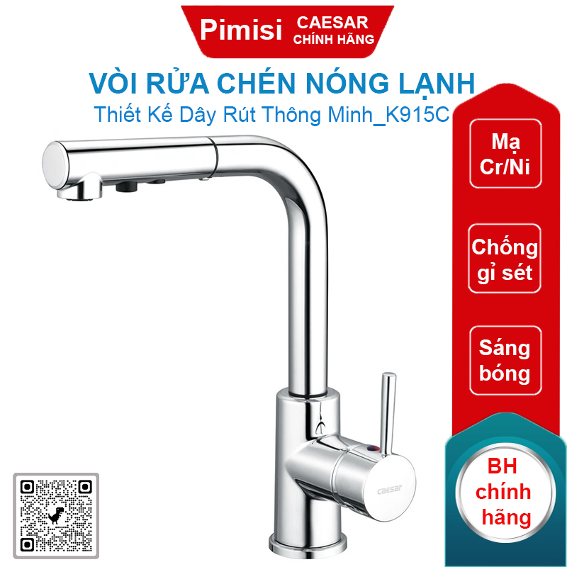 Vòi rửa chén nóng lạnh Caesar K915C rút dây