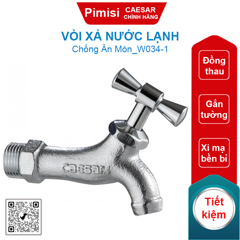 Vòi xả nước lạnh Caesar W034-1 gắn tường (Ø21)