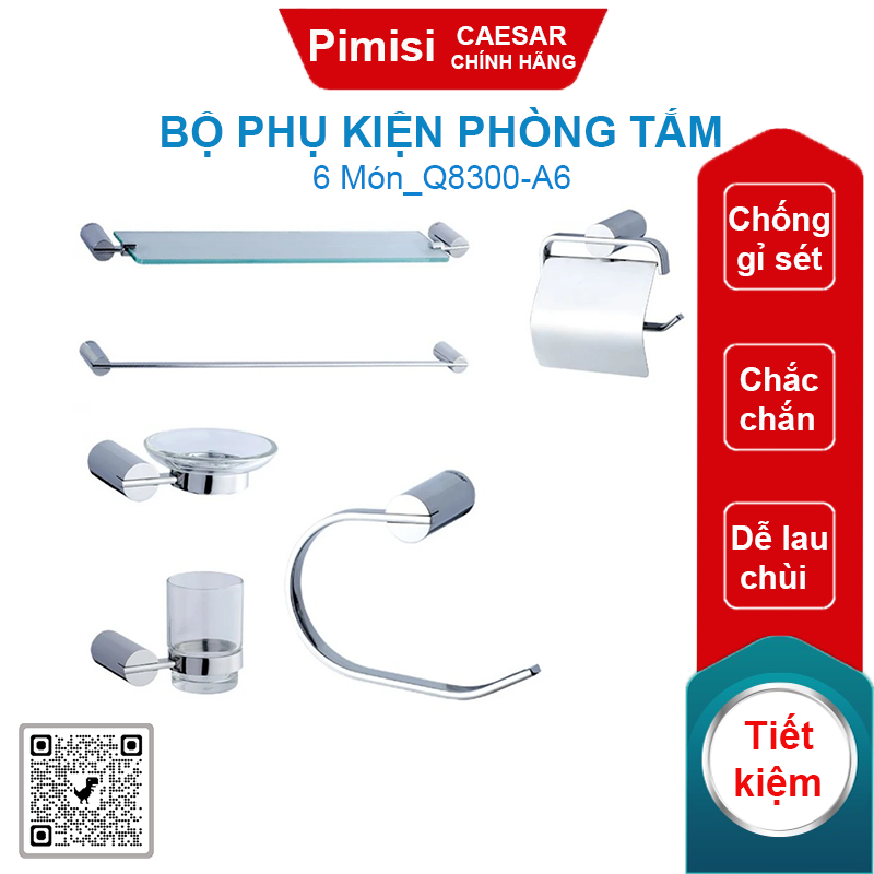 Bộ phụ kiện phòng tắm Caesar Q8300-A6 6 món thép không gỉ
