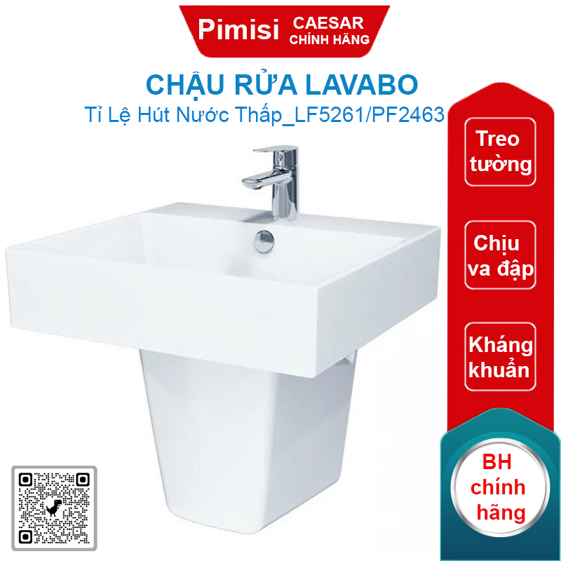 Chậu rửa lavabo Caesar LF5261/PF2463 treo tường chân ngắn