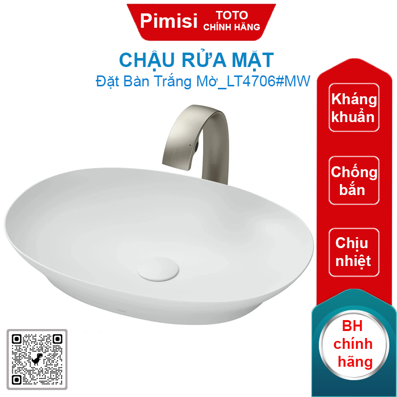Chậu rửa mặt TOTO LT4706#MW đặt bàn trắng mờ