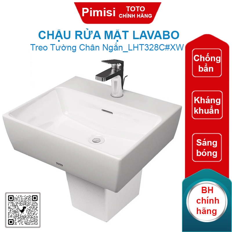 Chậu rửa mặt lavabo TOTO LHT328C#XW chữ nhật treo tường chân ngắn