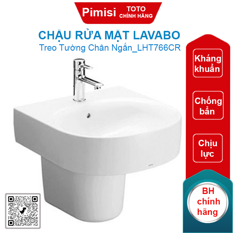 Chậu rửa mặt lavabo TOTO LHT766CR treo tường chân ngắn