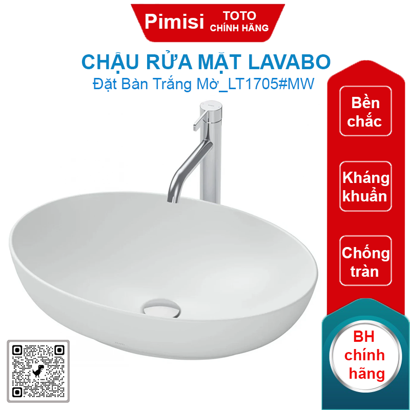 Chậu rửa mặt lavabo TOTO LT1705#MW đặt bàn trắng mờ