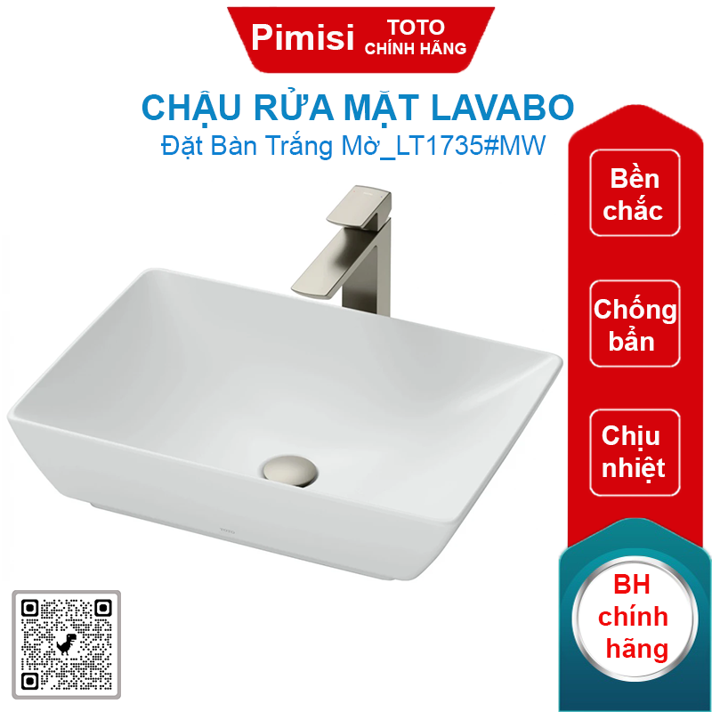 Chậu rửa mặt lavabo TOTO LT1735#MW đặt bàn trắng mờ