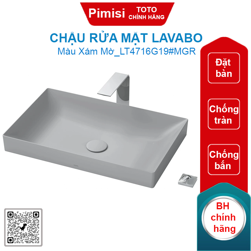 Chậu rửa mặt lavabo TOTO LT4716G19#MGR đặt bàn màu xám mờ 600x380 mm