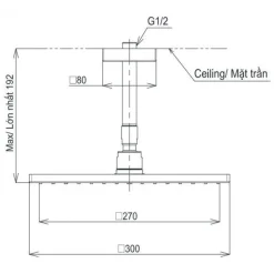 Alternative view of Bát sen gắn trần TOTO TBW08003A1 vuông 300mm dòng G