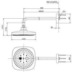 Alternative view of Bát sen gắn tường TOTO TBW02004A 2 chế độ bát 210mm