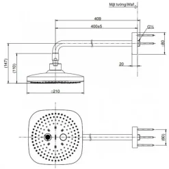 Alternative view of Bát sen gắn tường TOTO TBW02004BB#MBL 2 chế độ màu đen mờ 210mm