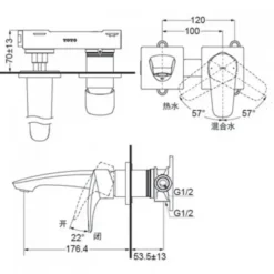 Alternative view of Vòi lavabo Toto TLG09307BB#MBL nóng lạnh âm tường đen mờ