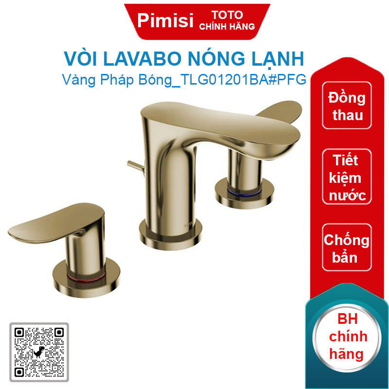 Vòi lavabo Toto TLG01201BA#PFG nóng lạnh 3 lỗ vàng pháp bóng