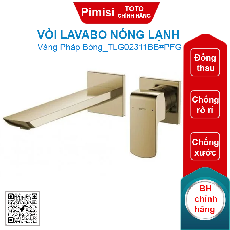 Vòi lavabo Toto TLG02311BB#PFG nóng lạnh âm tường vàng pháp bóng
